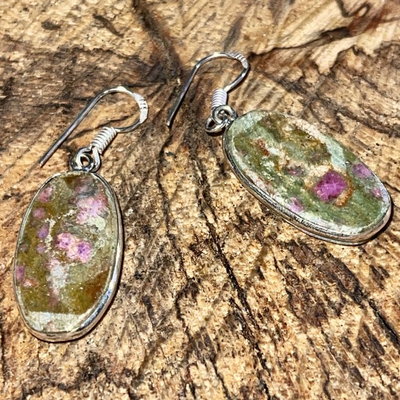 Oval Ruby Fuchsite Earrings 1 1/2” - Picture 3 of 7